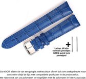 Blauw 22mm lederen bandje voor (zie compatibele modellen) Samsung, LG, Asus, Pebble, Huawei, Cookoo, Vostok en Vector - gespsluiting – Blue leather smartwatch strap - Leer - Leder