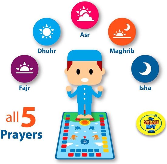 MY SALAH MAT - Interactief gebedskleed -  Kinder gebedskleed - Leren bidden voor kinderen - Elektronisch gebedskleed - 5 gebeden - Multicolor - Orginele My Salah Mat - Brandwerend - Waterdicht - Aanraakgevoelige toetsen