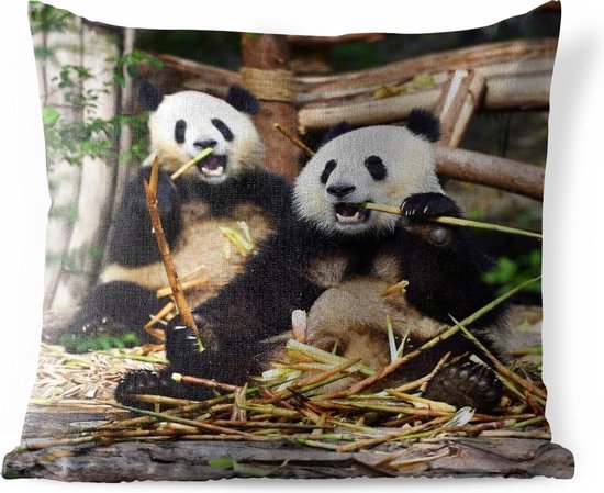 Buitenkussens - Tuin - Twee panda's tussen bamboe sticks - 40x40 cm