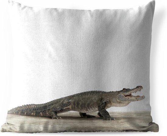 Sierkussen Animalprintshop voor buiten - Krokodil dierenprint - 60x60 cm - vierkant weerbestendig tuinkussen / tuinmeubelkussen van polyester