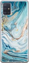 Samsung Galaxy A51 siliconen hoesje - Marmer blauw goud - Soft Case Telefoonhoesje - Blauw - Marmer
