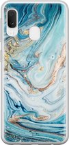 Samsung Galaxy A20e siliconen hoesje - Marmer blauw goud - Soft Case Telefoonhoesje - Blauw - Marmer