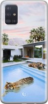 Samsung Galaxy A71 siliconen hoesje - Tijger zwembad - Soft Case Telefoonhoesje - Multi - Print
