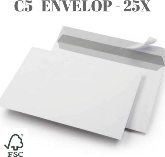 C5 Enveloppen A5 Formaat Wit 16.2 x 22.9 cm – Zelfklevend / met Plakstrip –  25 Stuks | bol.com