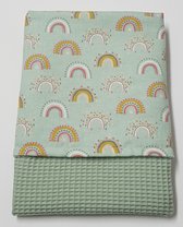 little feet - baby - lente herfst dekentje - 100 x 70 cm - oud mintgroen wafelkatoen - flanel regenboog - WIEG - KINDERWAGEN