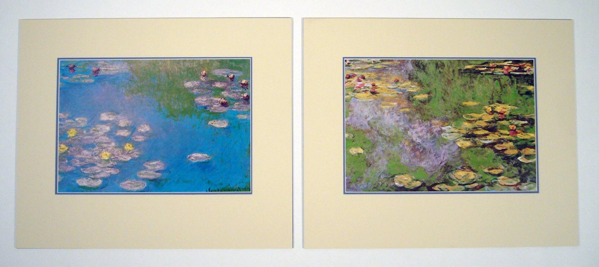 Catch Projecten Perfecte set van 2 Posters in dubbel passe-partout - Claude Monet - Nymphaeas & The water-lily pond at Giverny - Kunst -2x 50 x 60 cm Kleur