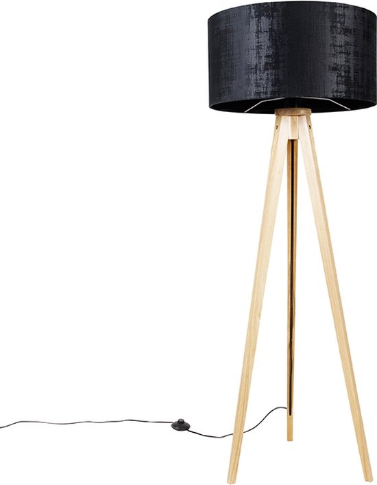 QAZQA tripod_classic - Moderne Tripod | driepoot vloerlamp | Staande Lamp - 1 lichts - H 136 cm - Zwart - Woonkamer | Slaapkamer | Keuken