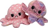 Knuffel Octopus Roze Stip / Glinsterend - Mood Knuffel Omkeerbaar - Reversible Octopus - Octopus Knuffel - Emotie Knuffel - Verwisselbaar - Blij en Boos knuffel