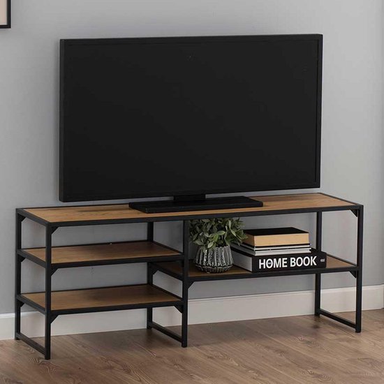 Emob- TV Meubel Tv-meubel Dover 3 legplanken industrieel - 120cm - Bruin; Zwart