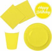 Tafel dekken feestartikelen in kleur geel -32x bordjes/32x drink bekers/40x servetten en viltjes - Gedekte tafel feestartikelen