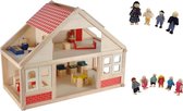 Playwood houten poppenhuis inclusief 25 meubeltjes en 10 buigpoppen