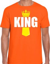 Koningsdag t-shirt King met kroontje oranje - heren - Kingsday outfit / kleding / shirt L