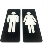 Deurbordje Toilet - WC bordjes – Tekstbord WC – Toilet bordje – Heren - Man – Dames – Vrouw - Bordje – Zwart - Pictogram – Set van 2 - Zelfklevend – 5 cm x 15 cm x 1,6 mm - 5 Jaar