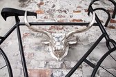 Design fietshanger stierenkop 47 cm zilver wanddecoratie