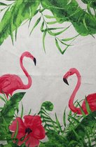 Vloerkleed - deurmat - 60x90 cm - laagpolig -100% katoen - flamingo - groen wit en roze