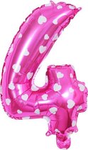 Cijfer ballon - Helium ballon - Verjaardag - Roze met hartjes - 32 inch - Grote ballon - Nummer 4 - Roze ballon cijfer 4