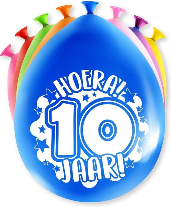 Ballonnen Hoera 10 jaar 8 stuks 30 cm