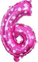 Cijfer ballon - Helium ballon - Verjaardag - Roze met hartjes - 32 inch - Grote ballon - Nummer 6 - Roze ballon cijfer 6