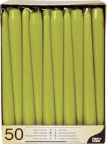 50x stuks Voordeelverpakking dinerkaarsen olijf groen - 25 cm - 7 branduren