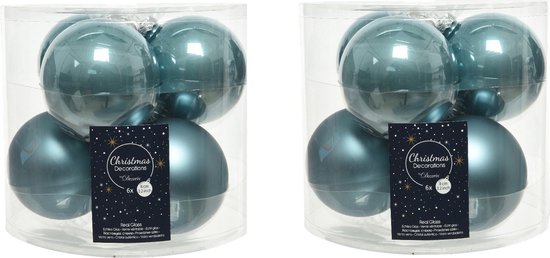 12x stuks kerstballen ijsblauw (blue dawn) van glas 8 cm - mat en glans  -... | bol.com