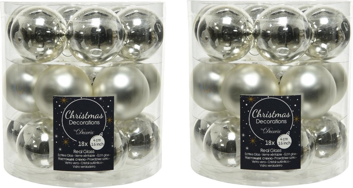 54x stuks kleine kerstballen zilver van glas 4 cm - mat/glans - Kerstboomversiering