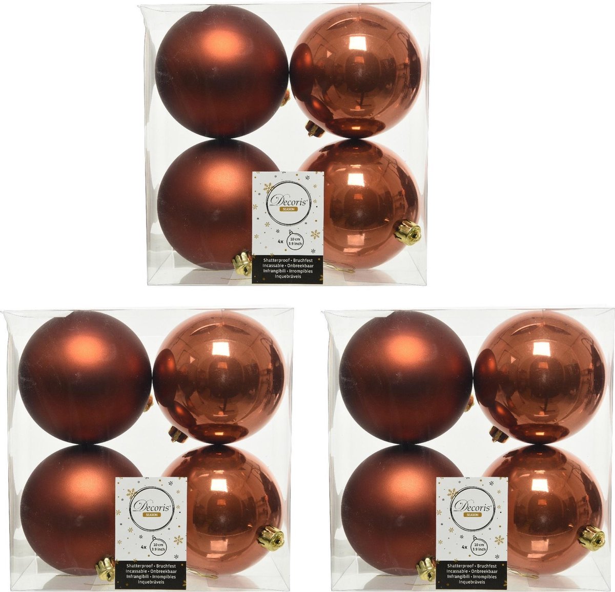 12x stuks kunststof kerstballen terra bruin 10 cm - Mat/glans - Onbreekbare plastic kerstballen