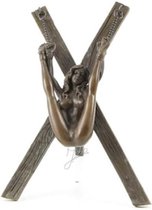 Bronzen beeld - Vrouw aan kruis geketend - Erotisch sculptuur - 12,8 cm hoog