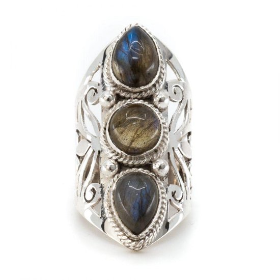 Ring de pierres précieuses Labradorite Argent 925 «Faehsida» (Taille 17)