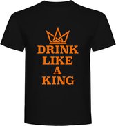 T-Shirt - Casual T-Shirt - Fun T-Shirt - Fun Tekst - Lifestyle T-Shirt - Mood - Koningsdag - Oranje Boven - Feest - Drink Like A King - Zwart - M