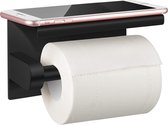 Strex WC Rolhouder met Plankje - Zwart - Zelfklevend / Boren / Zonder Boren - Toiletrolhouder