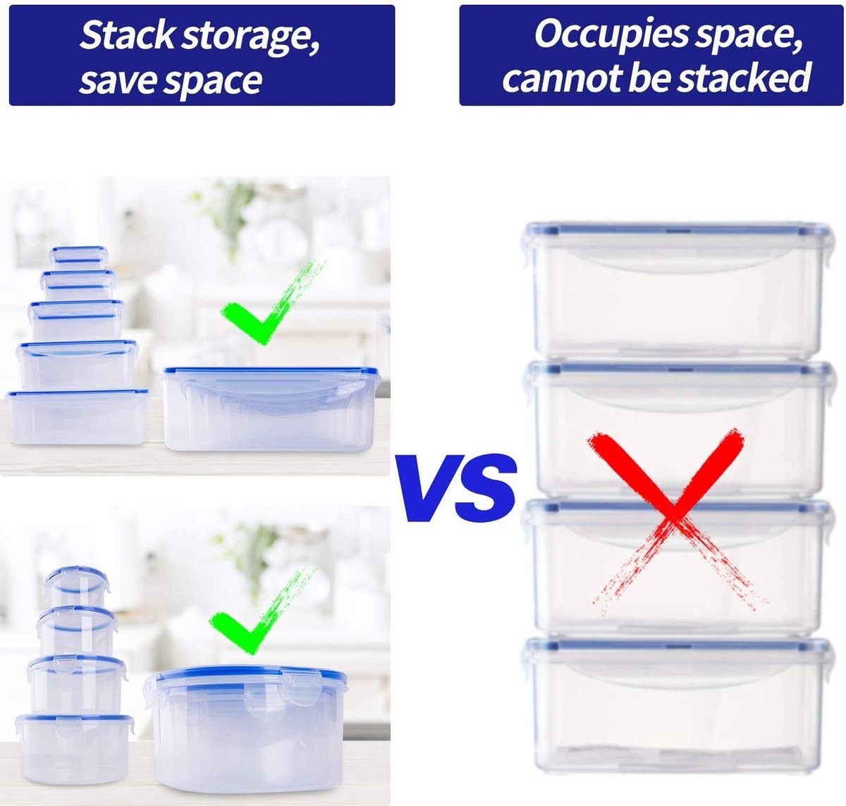 Grizzly Kunststof Voedselcontainers Set, 8x Opbergdo Met Deksel Rond Stapelbaar Breukvast Magnetron  En Vaatwasserbestendig 768061878