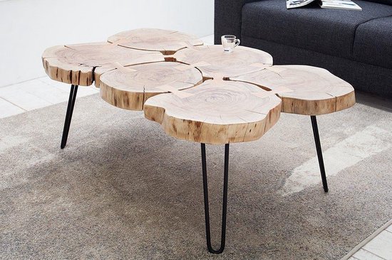 Table basse Design tronc d'arbre bois d'acacia 110 cm plateau de table épaisseur 4 cm