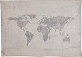Groot wanddoek - wereldkaart - linnen schilderij poster wandkleed - grijs beige - 158x110 cm