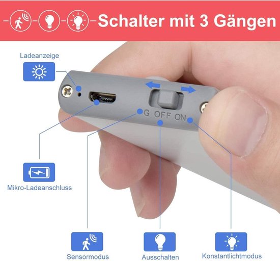 EZVALO Onderkastverlichting met Bewegingssensor, 3 Kleurtemperaturen, 2400 mAh,20cm,Oplaadbare Batterijvoeding, Dimbare Magnetische Voor Keuken, Kast, Trap, Badkamer,2 stuks