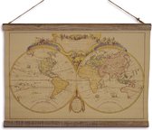 Decoratief Beeld - Een Linnen Schoolprint Mappe Monde - Katoen - Wexdeco - Zwart, Wit, Groen, Bruin En Geel - 43 X 60 Cm