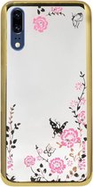 ADEL Siliconen Back Cover Softcase Hoesje Geschikt voor Huawei P20 - Bling Glimmend Vlinder Bloemen Goud