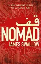 Couverture du livre 'Nomad' de James Swallow, avec fond rouge, texte blanc et motif de carte de circuit imprimé.