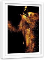 Foto in frame , Naakt in goudstof ,120x80cm , zwart bruin , wanddecoratie