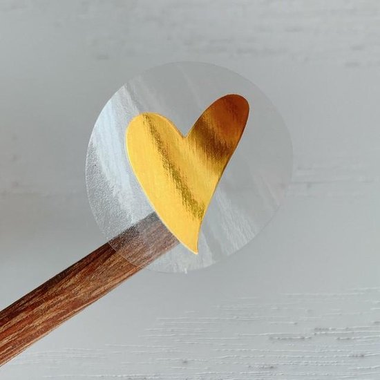 Foto: Sluitsticker sluitzegel transparant doorzichtig met gouden hart trouwkaart geboortekaart envelop goud hartjes hart envelop stickers cadeau gift cadeauzakje traktatie moederdag huwelijk babyshower kraamfeest