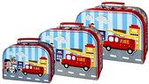 Simply for Kids 3-delige Kofferset Brandweerauto's - Speelgoed - Rugzakken en Tassen