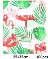 Dielay - Draagtas Flamingo - Cadeautas - Giftbag Kunststof - Set van 100 Stuks - 25x35 cm