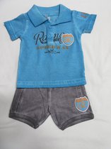 dirkje  , kledingset , jongen, tshirt blauw + short taupe ,  80 - 12 maand