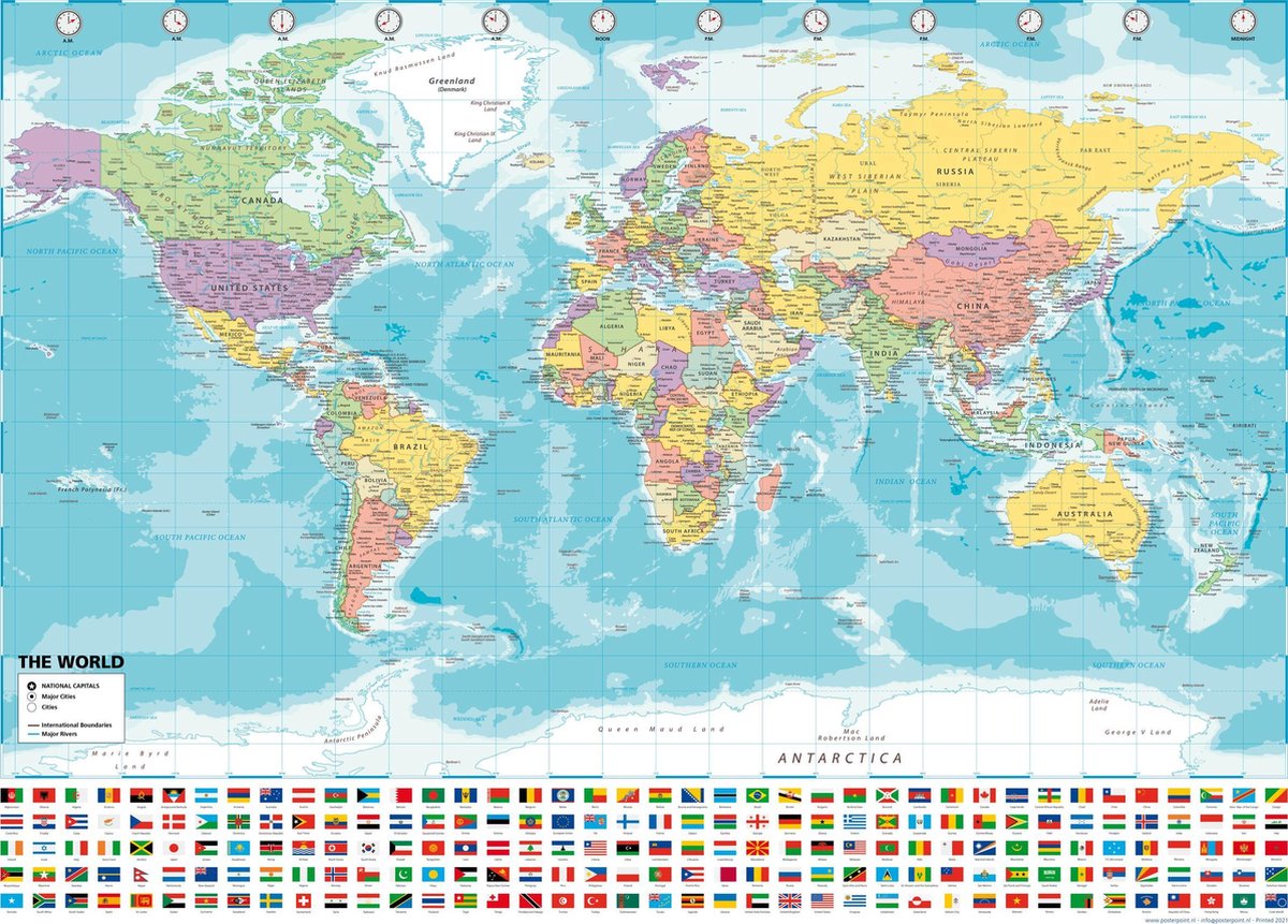 Preek klok Eigenaardig Wereldkaart poster - 70x100cm - groot - print 2021 - mooi stevig papier -  UV lak - Multi | bol.com