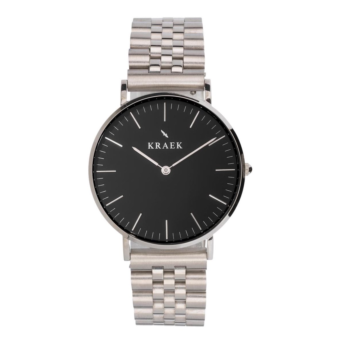 KRAEK Gulia Zilver Zwart 36 mm | Dames Horloge | Stalen horlogebandje | Schakelbandje | Minimaal Design | Svelte collectie