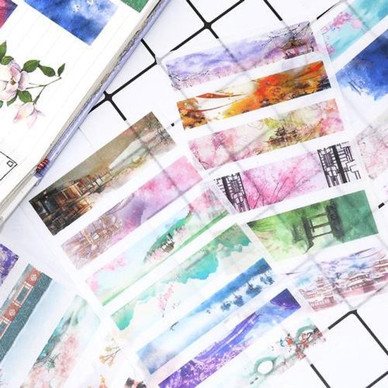 Stickers | Set van 6 Stickervellen Washi Tape Sakura | Semi-Transparant - Merkloos