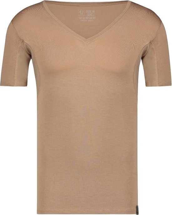 RJ Bodywear Sweatproof T-shirt (1-pack) - heren T-shirt met anti-zweet oksels - diepe V-hals - Beige - Maat: M