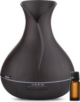 MaxxHome Aroma Diffuser met Olie en afstandsbediening - met RGB verlichting - Luchtbevochtiger – Verdamper – Aromatherapie - Geurverspreider - Hout + Flesje olie