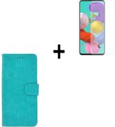 Samsung Galaxy A72 Hoesje - Samsung Galaxy A72 Screenprotector - Samsung A72 Hoes Wallet Bookcase Turquoise + Screenprotector
