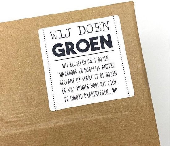 100 Reclycle stickers 'Wij doen groen' - Milieubewust dozen opnieuw gebruiken - Sticker herbruik een doos
