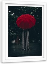 Foto in frame ,  Rode paraplu in de regen ,120x80cm , rood zwart , wanddecoratie